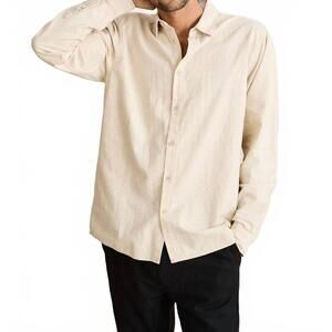 NEW RHYTHM. classic linen blend long sleeve shirt in sand